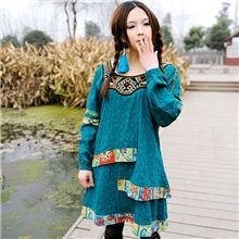 边塞女孩@嫣然转盼2013春新款原创女装民族风提花棉长袖连衣裙