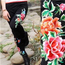 爆款！观鱼@2013春夏中国风保两腿绣花针织弹力百搭打底裤小脚