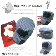 外贸帽子批发k-159条纹牛仔军帽/平顶帽