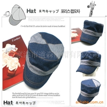 外贸帽子批发K-157时尚牛仔军帽平顶帽