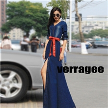 2013秋装欧美大牌修身显瘦超长牛仔大码连衣裙风衣外套拖地长裙