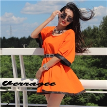 2013秋装新款欧美蝙蝠袖pu拼接宽松长款卫衣外套连衣裙大码