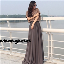 2013秋装新款欧美大牌皮草拼接蝙蝠袖雪纺长裙连衣裙拖地长裙大码