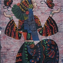 湘西苗族蜡染蝴蝶母亲（精品）原创蜡染油画壁挂酒店宾馆装饰画