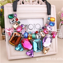 谢娜同款欧美复古饰品大宝石夸张项圈短项链毛衣链假领子项链女