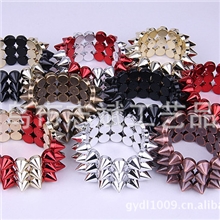 韩国饰品三层时尚宽锥形铆钉手链朋克欧美风三排小号/中号