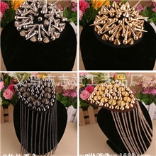 立体铆钉肩章欧美夜店时尚复古朋克链条流苏尖头锥钉服装配饰