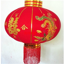 【厂家直销】植绒布大红灯笼超低价批发烫金双花字+龙凤喜庆用品