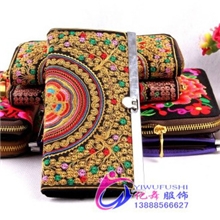云南复古民族风绣花手拿布包粗亚麻满绣花钱夹女士钱包手拿包