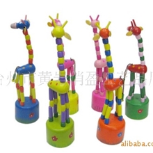 供应木制工艺品/卡通长颈鹿木桶/摇摆动物/关节木偶