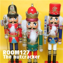 ROOM127正品手工制作胡桃夹子木偶38CM大号亮彩国王护卫人偶、