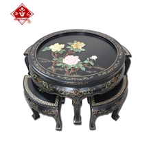 扬州漆器厂生产销售漆花牌骨石正圆桌凳，可定做