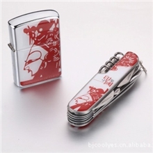 HOLI不锈钢打火机+多功能军刀套装023-22中国风-剪纸少女剪纸