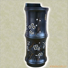 供应高档政府礼品、会议外事纪念品－黑陶漆陶梅竹花瓶