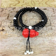 生产批发流行饰品108颗黑玛瑙雕漆手链雕漆手链