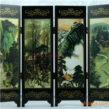 扬州漆器彩绘四扇小屏风&ldquo;张大千作品&rdquo;商务礼品居家装饰