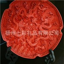 扬州漆器精品雕漆龙圆盘装饰摆件纯手工工艺品商务礼品