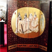 扬州漆器厂古典家具刻漆金底礼宾图装饰屏风（做旧）工艺品