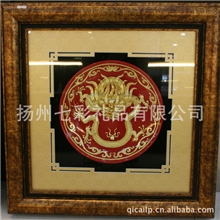 精美漆器红底金色龙图案漆线雕装饰画商务礼品工艺品
