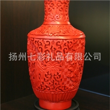 扬州漆器精品红雕漆花瓶装饰摆件纯手工工艺品商务礼品