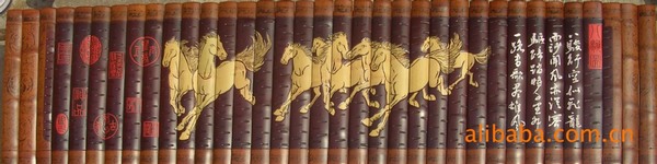 【雅风阁】竹简批发厂家直销大竹简商务礼品底纹八骏图