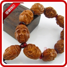新品北工精品橄榄核雕手串老籽大核橄榄胡雕刻十八罗汉手链
