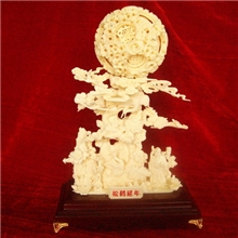 精雕牙雕工艺品/10.5松鹤座球/骨雕工艺品/商务礼品/收藏品