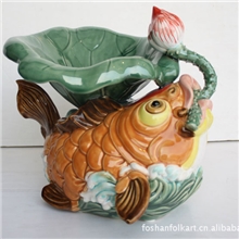 佛山陶瓷工艺品批发鱼跃荷欢民间工艺礼品商务礼品家居饰品