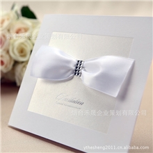 欧式白色高档婚礼请帖纯洁倾心BH1111蝴蝶结水钻个性请帖