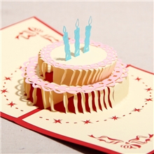 厂家定做创意3D手工纸雕生日蛋糕立体贺卡卡片批发