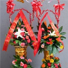 供应开业花篮鲜花双层包金布