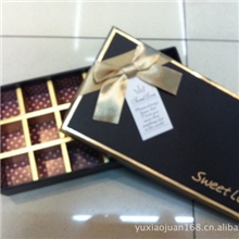 高档黑色金边带蝴蝶结18粒装巧克力礼品盒包装盒巧克力盒18格批发