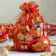 厂家供应喜糖纱袋束口袋婚庆用品年好合纱袋糖果袋结婚用品