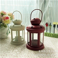 厂家直销欧式铁艺风灯烛台新房摆饰挂件镂空星星款