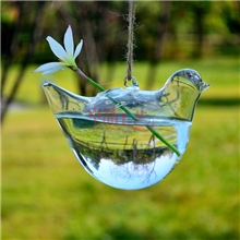 可爱小鸟创意吊挂式玻璃花瓶大号透明玻璃水培花器时尚家居装饰