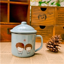 zakka怀旧复古仿搪瓷杯马克杯办公室水杯带盖陶瓷情侣杯1302