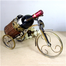 专业生产020高档藤艺三轮车款红酒架欧式复古铁艺酒架