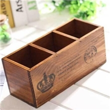 zakka杂货复古木质全实木三格笔筒遥控器盒收纳盒木盒A21-9061