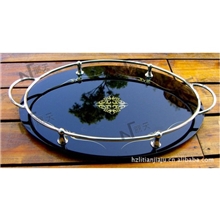 长期供应铁线椭圆托盘镀玻璃果盘钢化玻璃果盘