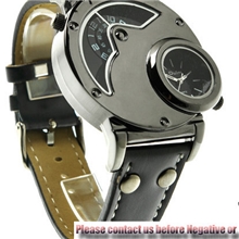 正品欧镭OULM男士个性时装表/两地时/学生手表/真皮表带一件起批