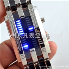 LED外贸热销LED二线流星雨手表创意礼品LED合金套装手表批发