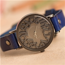 日韩国浮雕立体字表盘复古牛皮手表/男女可戴中性真皮休闲手表