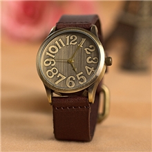日韩复刻怀旧大表盘中性手表/真皮表带手表/男女可戴复古牛皮腕表