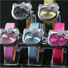 HELLOKITTY手表蝴蝶结猫头石英表卡通可爱皮带学生手表女表A8