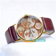 个性外贸新款印画手表五洲世界地图手表皮革皮带表复古男女手表