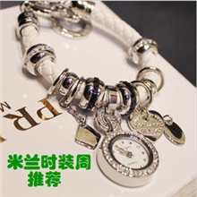 进口机芯个性女表新款编织皮带水钻手表镶钻时装手链表吊坠表