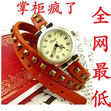 潮人百搭复古街头铆钉手链式女表时尚缠绕牛皮长细表带手表批发