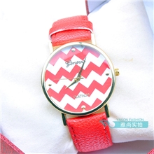外贸新款热销时尚皮质波浪纹女士手表速卖通热销糖果色