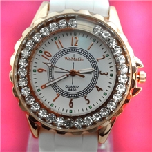 新款WoMaGe硅胶带镶钻金色表盘手表批发沃玛格A450经典外贸爆款