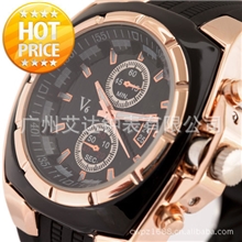 热卖款男士黑色商务手表硅胶表带石英手表厂家批发混批v6-0048